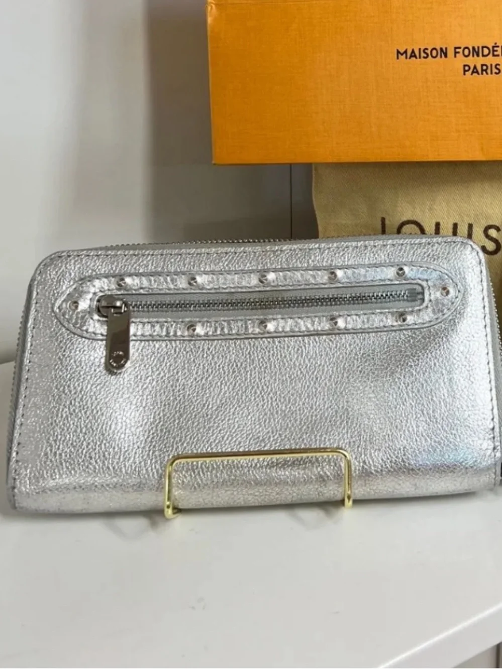 Louis Vuitton Silver Metallic Suhali Zip Wallet with Front Zip Pocket